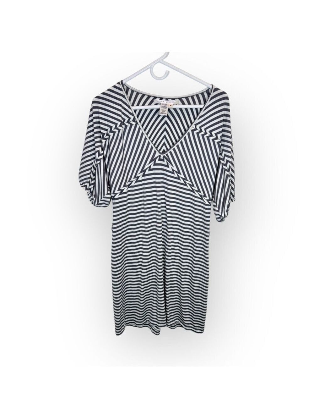Max Studio Gray Ivory Striped Dolman Dress Medium